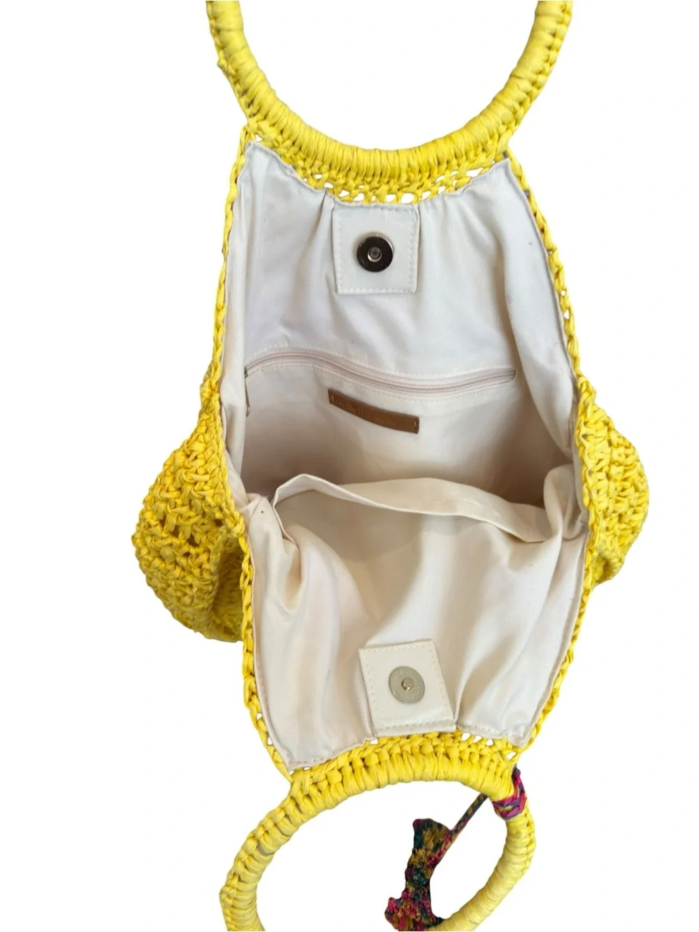 Bright Yellow Crochet Ring-Handle Hobo Bag with Pom Pom Detail